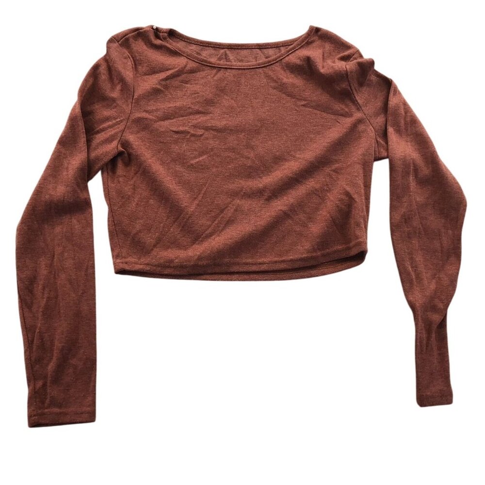 Womens Sweater Medium Long Sleeve Brown Knit Crop Top Casual Y2K